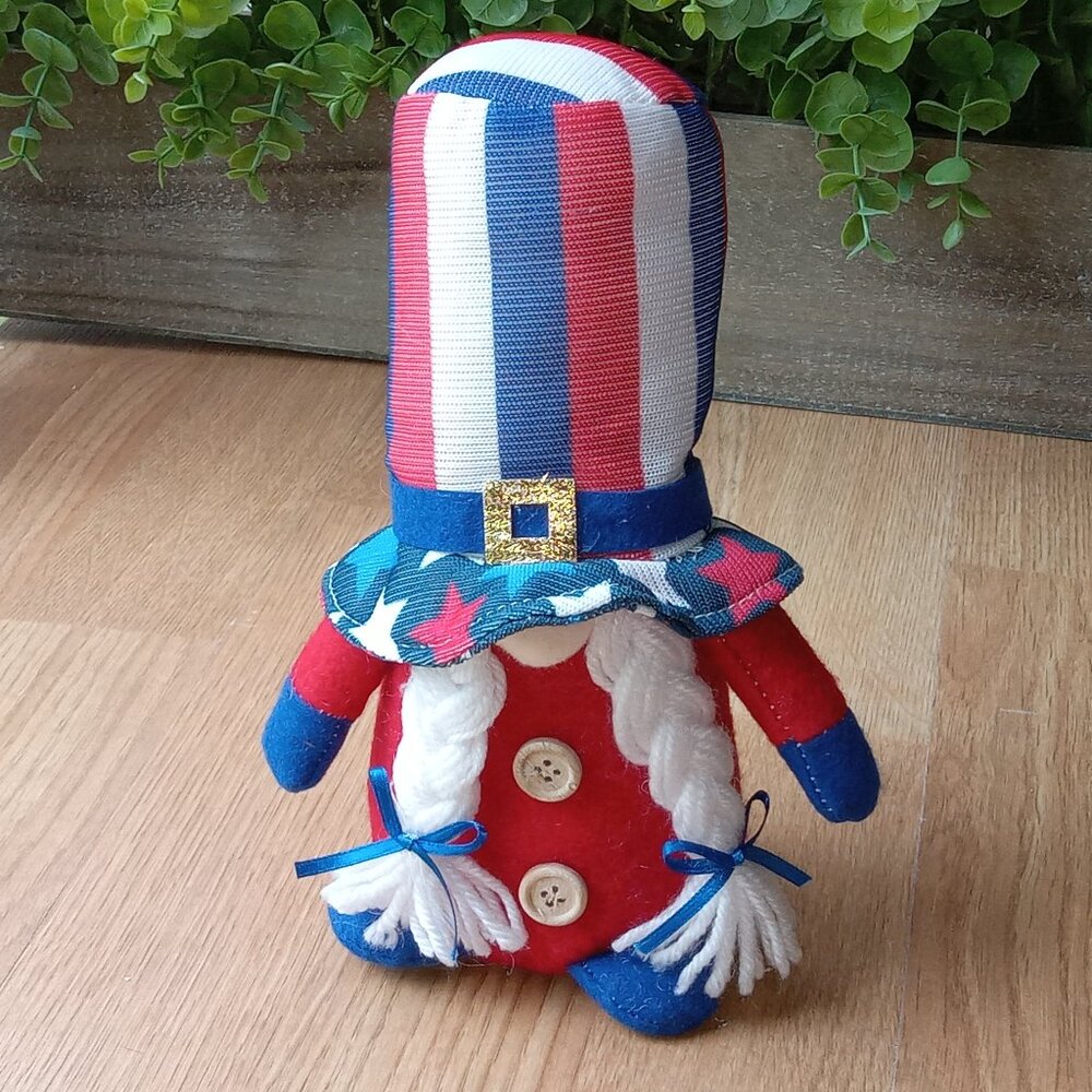 Cute Patriotic Plush Girl Gnome, Red, White & Blue